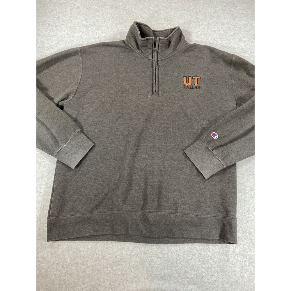 Champion UT Dallas Qtr Zip Sweatshirt Mens XL Gray Pullover University Texas2817